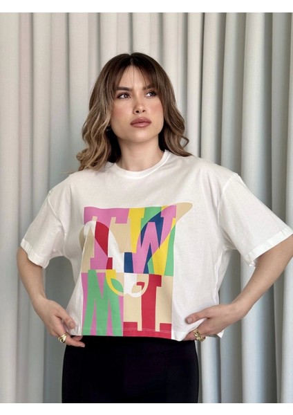 Baskılı Crop Tişört Pembe fiyatları