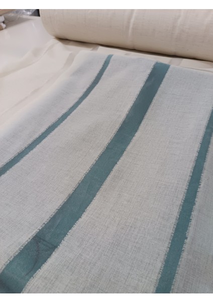 Şerit Desenli Keten Tül Perde- Kalın Dokulu - Koyu Krem - Pileli Dikim -ANT08 modelleri