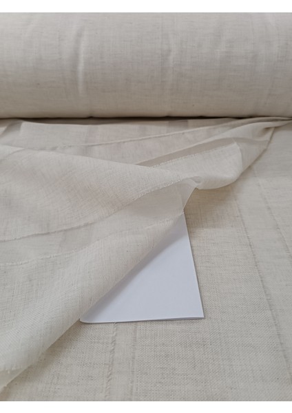 Şerit Desenli Keten Tül Perde- Kalın Dokulu - Koyu Krem - Pileli Dikim -ANT08 indirimleri