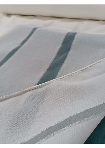 Şerit Desenli Keten Tül Perde- Kalın Dokulu - Krem - Pileli Dikim - YL5636 fiyatları