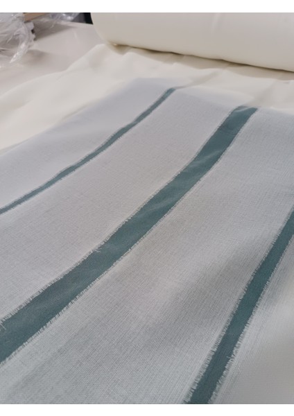 Şerit Desenli Keten Tül Perde- Kalın Dokulu - Krem - Pileli Dikim - YL5636 modelleri