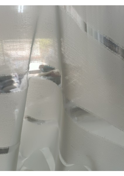 Şerit Desenli Keten Tül Perde- Kalın Dokulu - Krem - Pileli Dikim - YL5636 fırsatları