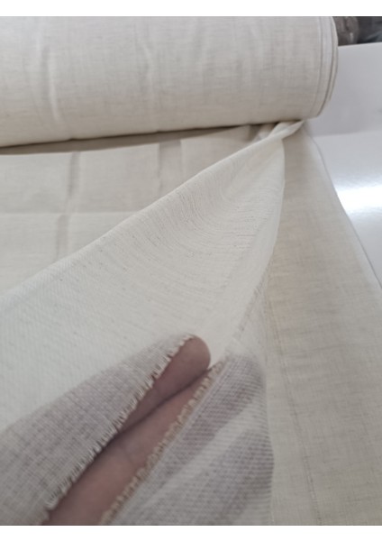 Şerit Desenli Keten Tül Perde- Kalın Dokulu - Krem - Pileli Dikim - YL5636 indirimleri