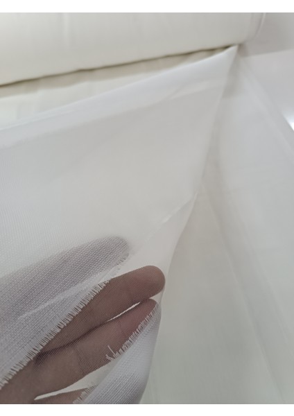 Şerit Desenli Keten Tül Perde- Kalın Dokulu - Krem - Pileli Dikim - YL5636