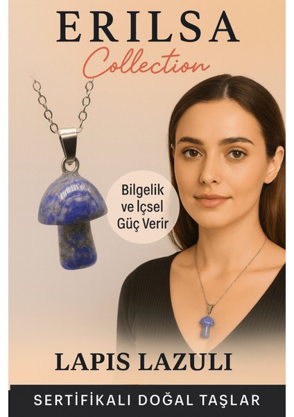 Sertifikalı Mantar Model Lapis Lazuli Taşı Kolye - Bilgelik ve Içsel Güç Veren Doğal Taş