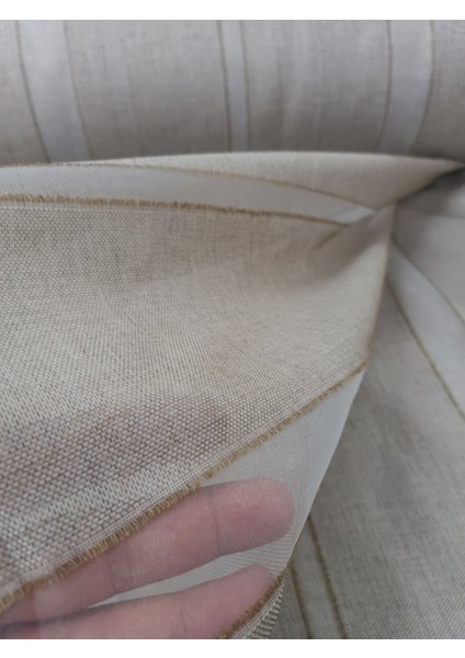 Şerit Desenli Keten Tül Perde- Kalın Dokulu - Sütlü Kahve - Pileli Dikim - BJ4121 indirimleri