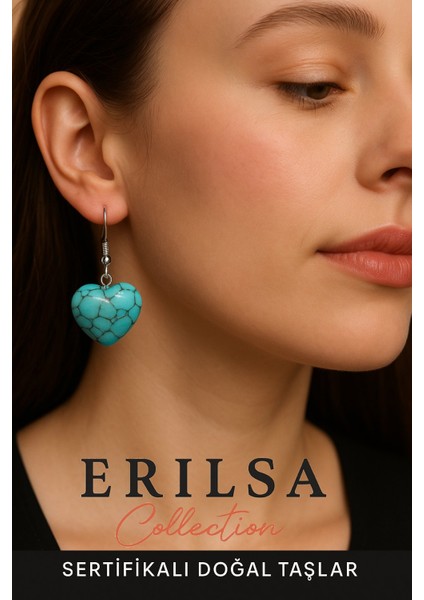 Sertifikalı Kalp Model Turkuaz Taşı Küpe Huzur Denge Sağlayan Doğal Taş