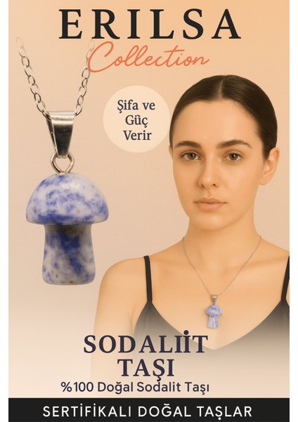 Sertifikalı Mantar Model Sodalit Taşı Kolye - Şifa ve Güç Veren Doğal Taş Kolye