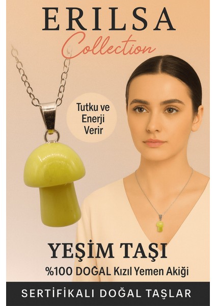 Sertifikalı Mantar Model Yeşim Taşı Kolye Doğal Şifa Denge ve Enerji Veren Kolye fiyatları