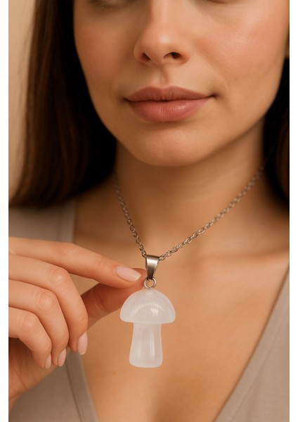 Sertifikalı Mantar Model Kristal Kuvars Taşı Kolye - Enerji Arındırıcı ve Dengeleyici Taş