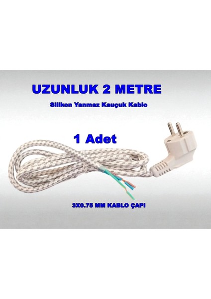 3X0.75MM 2 Mt. Fişli Hazır Ütü Kablosu Yanmaz Slikon Kauçuk (Ütü Kordonu) fiyatları