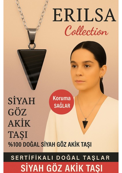 Sertifikalı Piramit Model Siyah Göz Akik Taşı Kolye - Koruma Sağlayan Doğal Taş