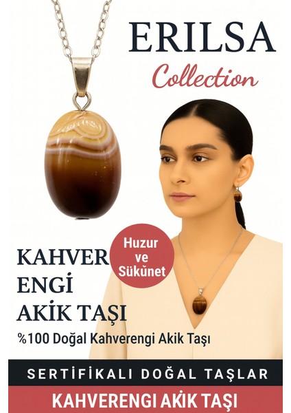 Sertifikalı Kahverengi Akik Doğal Taş Kolye – Huzur Sükunet Denge ve Koruma Taşı