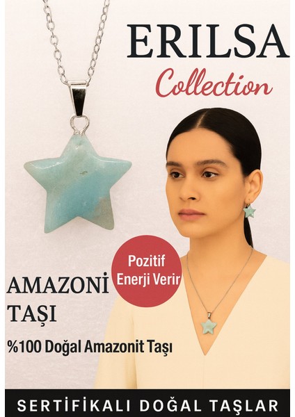 Sertifikalı Yıldız Model Amazonit Doğal Taş Kolye Pozitif Enerji Verir