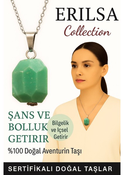 Sertifikalı Fasetli Aventurin Doğal Taş Kolye – Şans Bolluk Içsel Güç ve Huzur Taşı