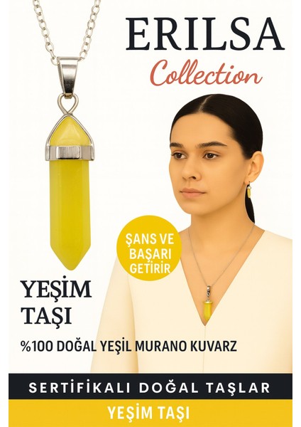 Sertifikalı Çivi Model Yeşim Taşı Doğal Taş Kolye – Şans ve Başarı Getiren Taş