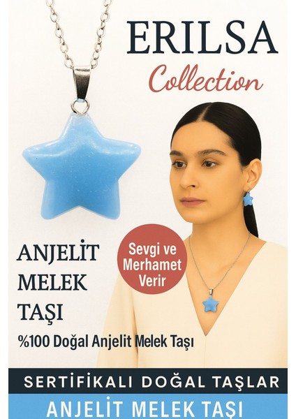 Sertifikalı Yıldız Model Anjelit Melek Doğal Taş Kolye – Sevgi ve Merhamet Taşı