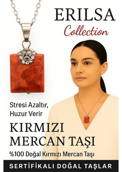 Sertifikalı Zirkon Taşlı Model Kırmızı Mercan Taşı Kolye – Stresi Azaltan ve Huzur Veren Doğal Taş