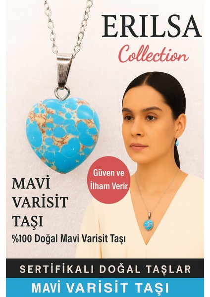 Sertifikalı Kalp Model Mavi Varisit Doğal Taş Kolye – Güven Ilham ve Ruhsal Denge Taşı