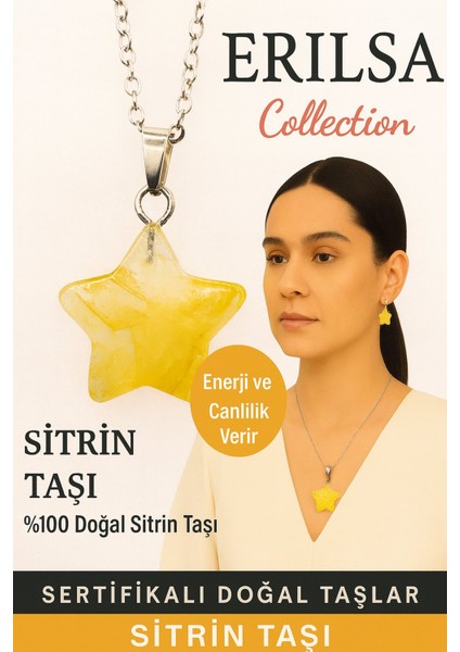 Sertifikalı Yıldız Model Sitrin Doğal Taş Kolye – Enerji Canlılık Bolluk ve Bereket Taşı fiyatları
