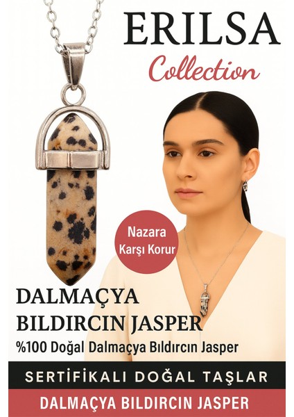 Sertifikalı Çivi Model Dalmaçya Taşı (Dalmatian Jasper) Kolye – Mutluluk Denge ve Koruma Taşı