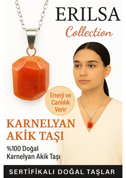 Sertifikalı Fasetli Karnelyan Akik Taşı Kolye – Enerji ve Canlılık Veren Doğal Taş