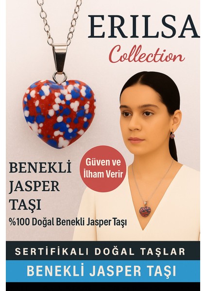 Sertifikalı Kalp Model Benekli Jasper Doğal Taş Kolye – Güven ve Ilham Verir