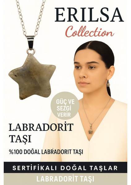 Sertifikalı Yıldız Model Labradorit Doğal Taş Kolye – Güç ve Sezgi Taşı