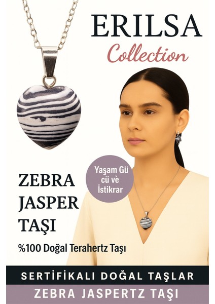 Sertifikalı Kalp Model Zebra Jasper Doğal Taş Kolye – Yaşam Gücü Istikrar ve Denge Taşı