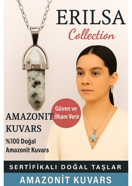 Sertifikalı Çivi Model Amazonit Kuvars Doğal Taş Kolye – Güven ve Ilham Verir