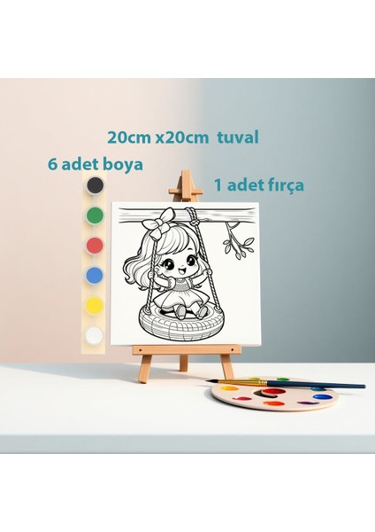 Çocuklar Için Boyama Seti Tuval Seti Sevimli Kız Salıncakta Çizim Sanat Etkinliği