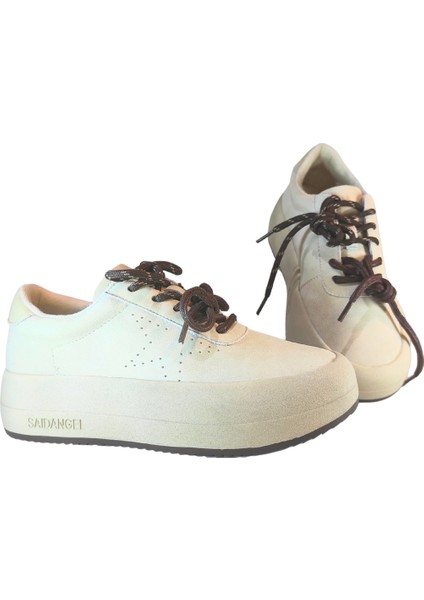 Kadın (Deri) Süet Çift Renkli Çift Bağcıklı Sneaker Ayakkabı