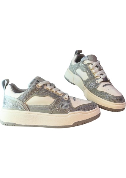 Kadın Deri Üstü Taş Kaplama Detaylı Sneakers Günlük Ayakkabı