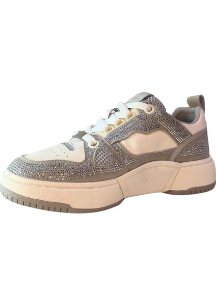 Kadın Deri Üstü Taş Kaplama Detaylı Sneakers Günlük Ayakkabı