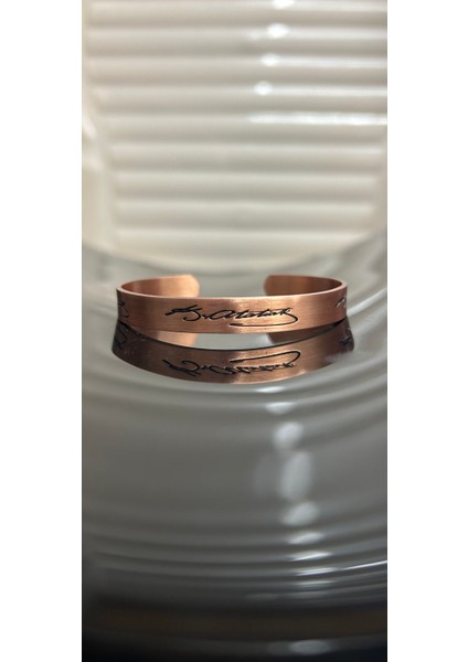 Saf Bakır Atatürk Imzalı Desenli Bakır Bilezik