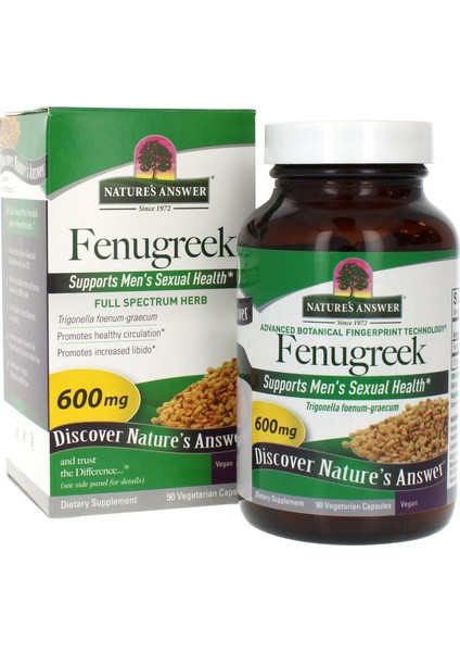 Fenugreek, 600MG, 90 Vegan Capsules Organik Trigonella Foenum-Graecum