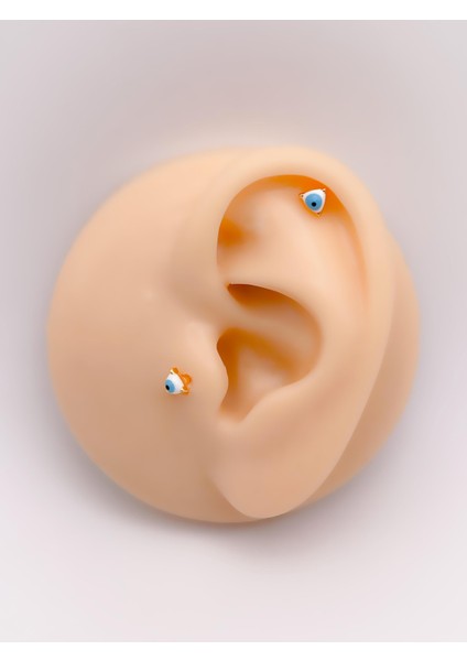 Cerrrahi Çelik Piercing ( Pirsing ) Nazar Boncuklu Tragus Helix Piercing (1ADET)