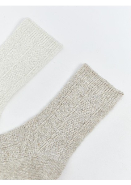 Kendinden Desenli Yünlü Kadın Soket Çorap 2'li (W5) fiyatları