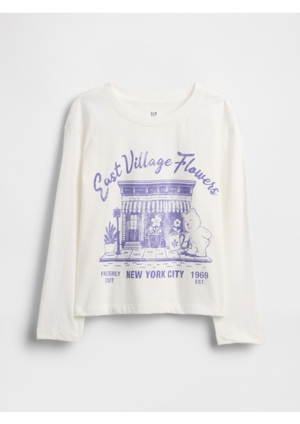 Kız Çocuk Beyaz Relaxed Grafik Logo T-Shirt fırsatları