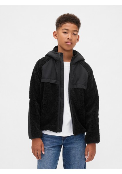 Erkek Çocuk Siyah Sherpa Ceket