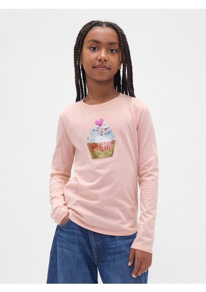 Kız Çocuk Pembe Flippy-Sequin Grafik T-Shirt