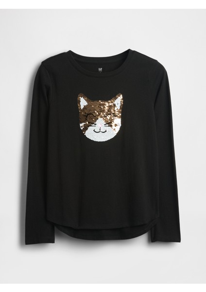 Kız Çocuk Siyah Flippy-Sequin Grafik T-Shirt fırsatları