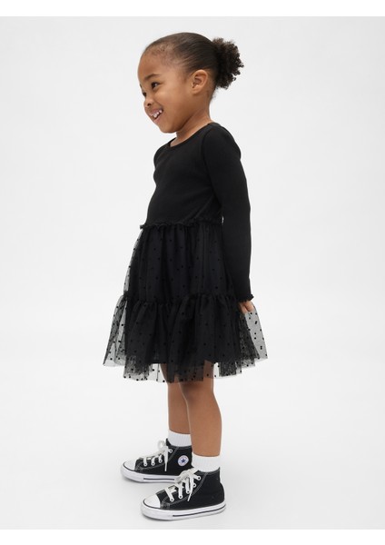 Kız Bebek Siyah Tül Detaylı Elbise
