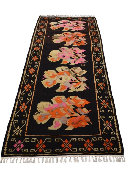 El Dokuma Gösterişli Güllü Çiçekli Kirmen Karabağ Yolluk Yün Kilim 6378
