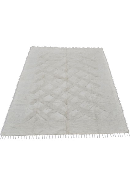 Yeni El Dokuma Tek Renk Beyaz Dikişsiz Çift Kişilik Tiftik Yün Siirt Kilimi 6375