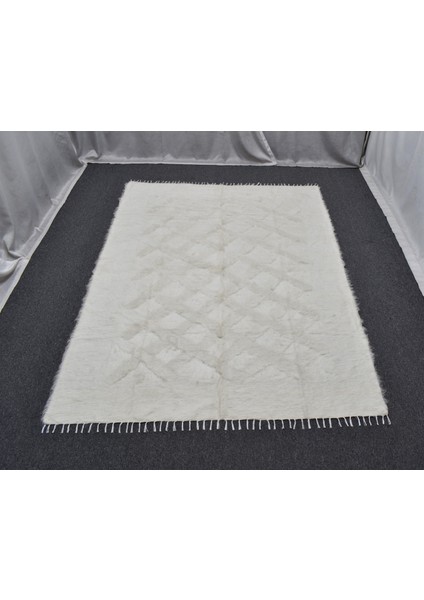 Yeni El Dokuma Tek Renk Beyaz Dikişsiz Çift Kişilik Tiftik Yün Siirt Kilimi 6375 modelleri