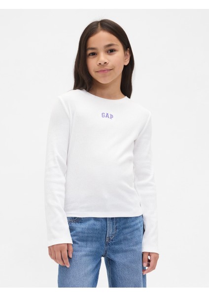 Kız Çocuk Beyaz Örgülü Gap Logo T-Shirt