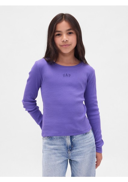 Kız Çocuk Mor Örgülü Gap Logo T-Shirt