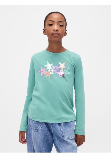 Kız Çocuk Turkuaz Flippy-Sequin Grafik T-Shirt