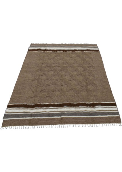 Yeni El Dokuma Sütlü Kahve Dikişsiz Çift Kişilik Tiftik Yün Siirt Kilimi 6379